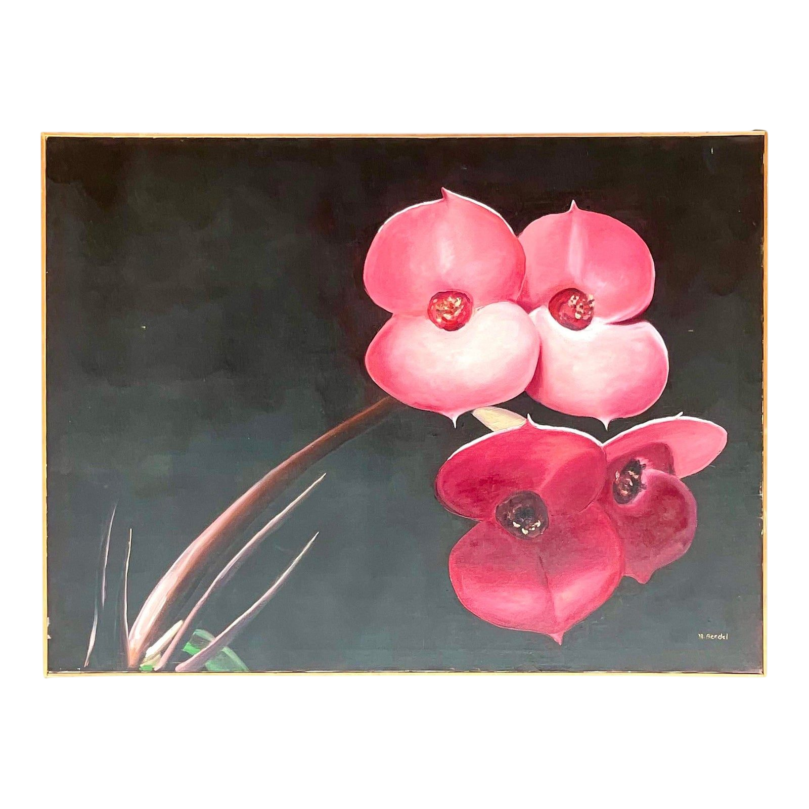 Vintage Boho OpSigned Original Oil Painting of Orchid Blooms