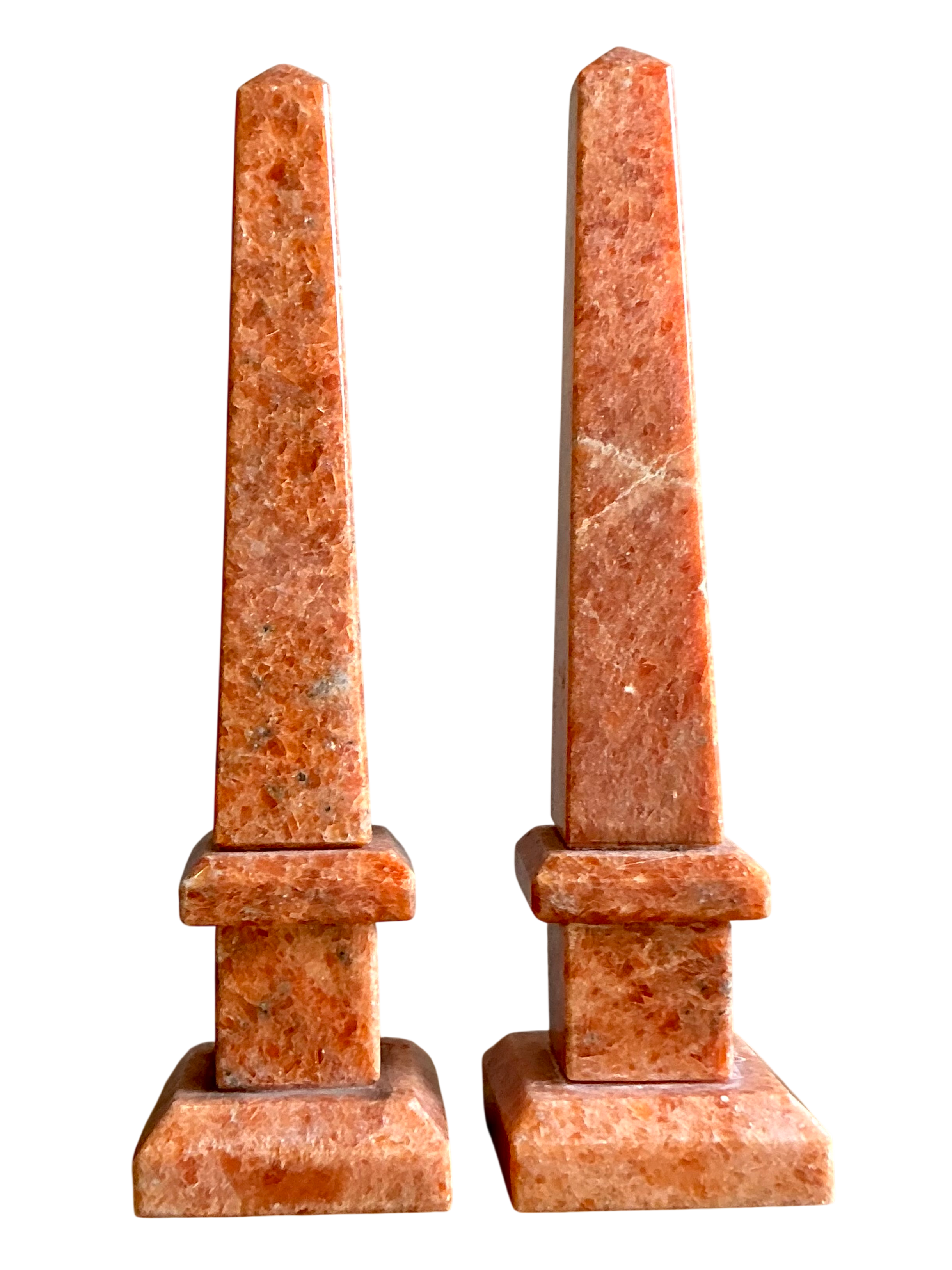 Vintage Boho Orange Calcite Obelisks- a Pair