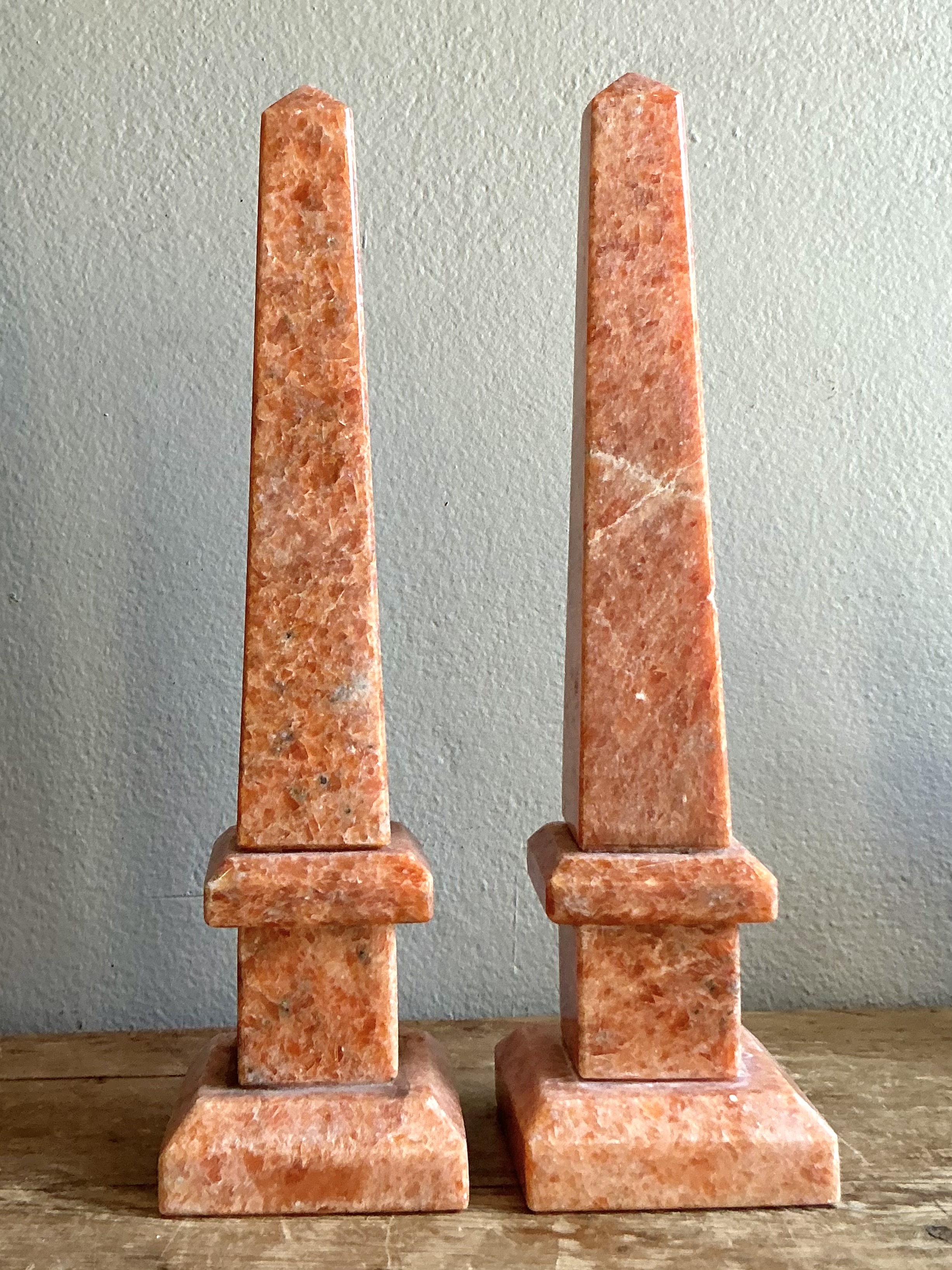 Vintage Boho Orange Calcite Obelisks- a Pair - Detail view