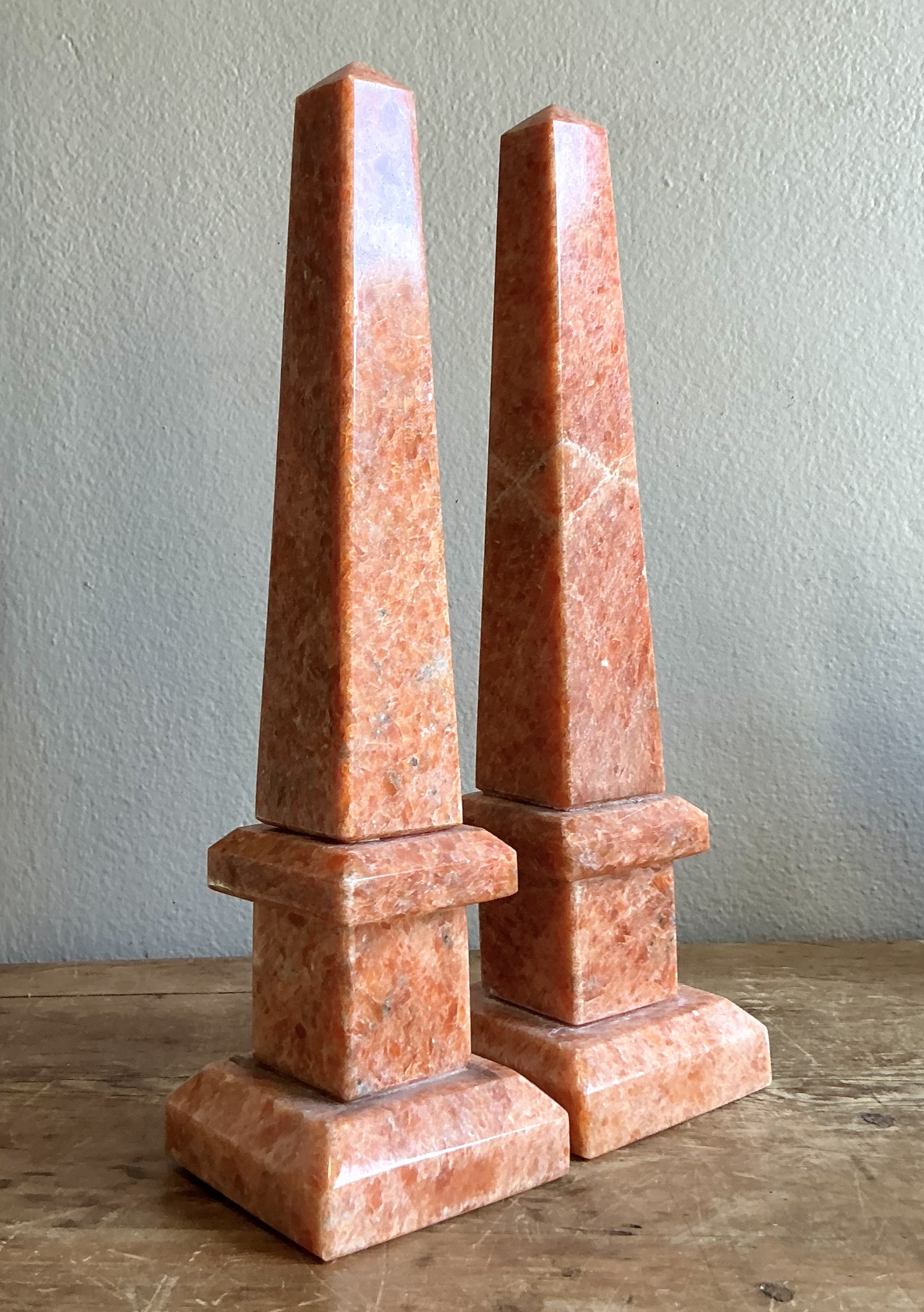 Vintage Boho Orange Calcite Obelisks- a Pair - Top view