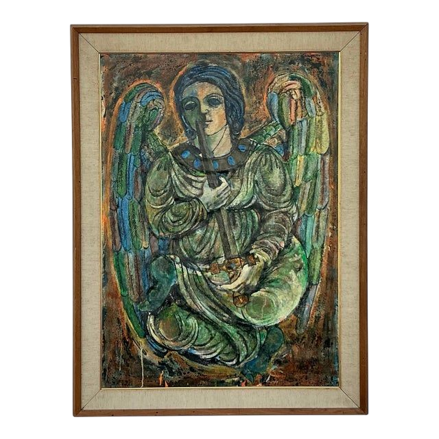 Vintage Boho Original 1950s Figurative Oil Painting on Canvas