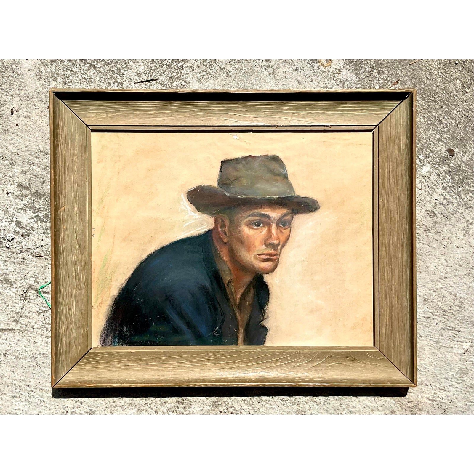 Vintage Boho Original 1956 Pastel Oil Painting on Paper - Top view
