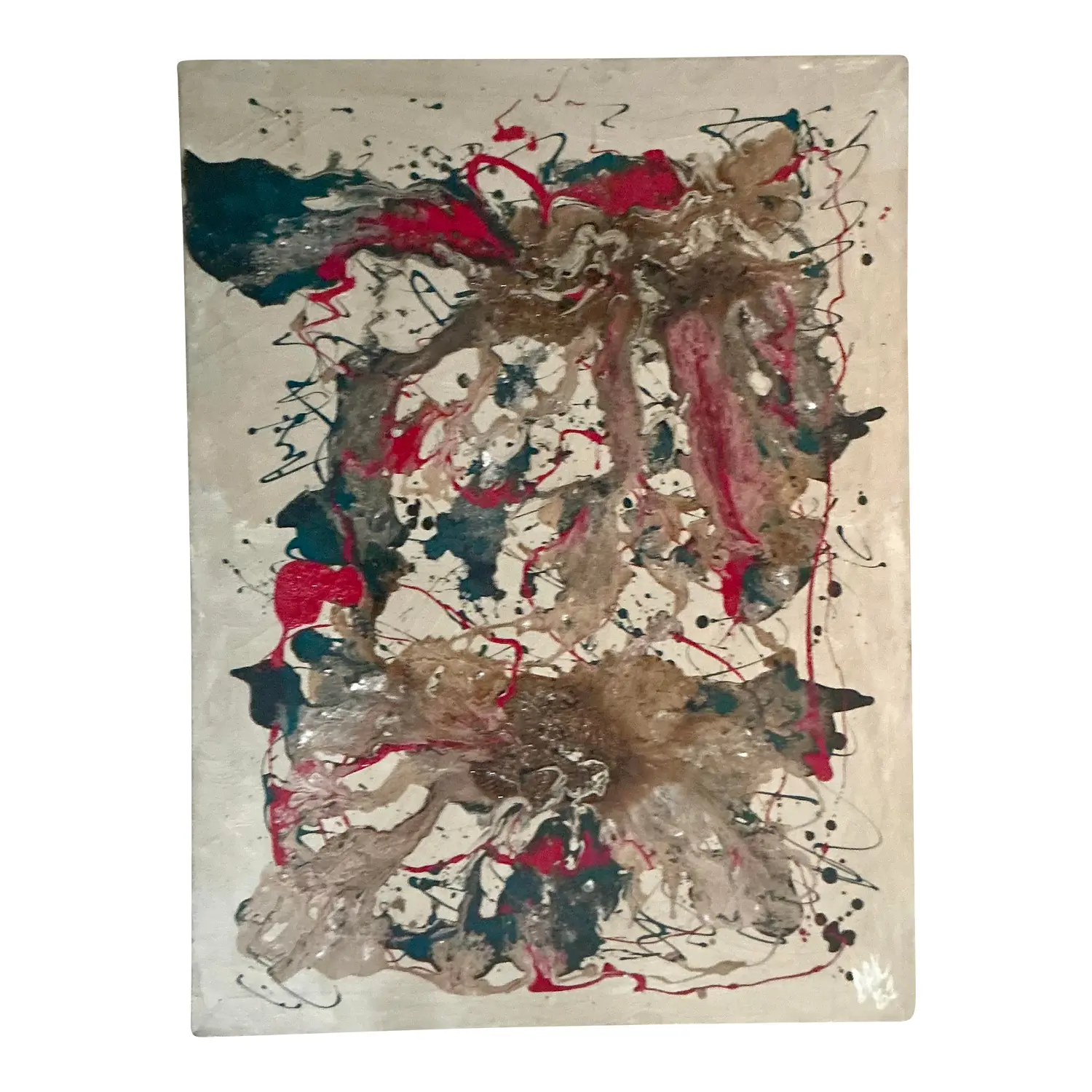 Vintage Boho Original 1961 Abstract Oil Painting on Canvas