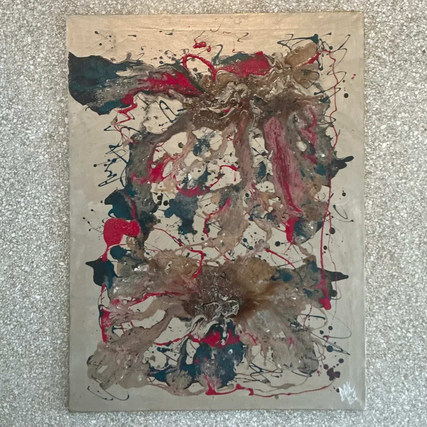 Vintage Boho Original 1961 Abstract Oil Painting on Canvas - Top view