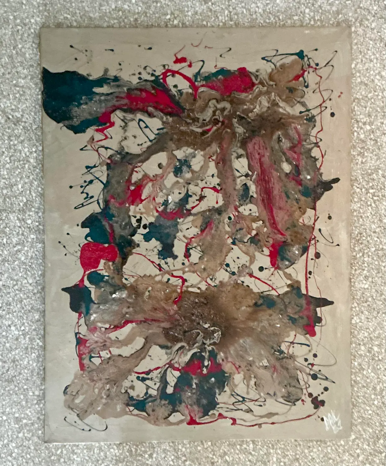 Vintage Boho Original 1961 Abstract Oil Painting on Canvas - Detail view