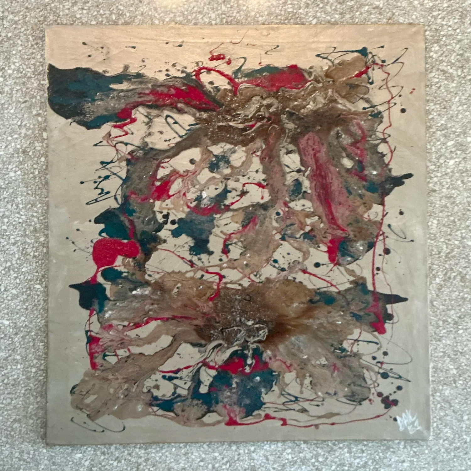 Vintage Boho Original 1961 Abstract Oil Painting on Canvas - Back view