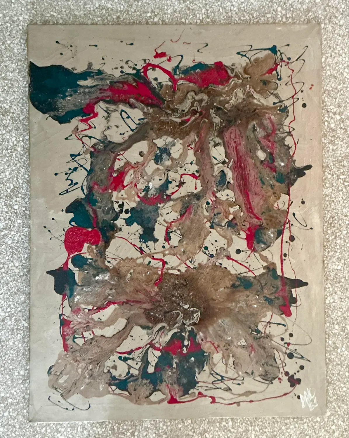 Vintage Boho Original 1961 Abstract Oil Painting on Canvas - Side view