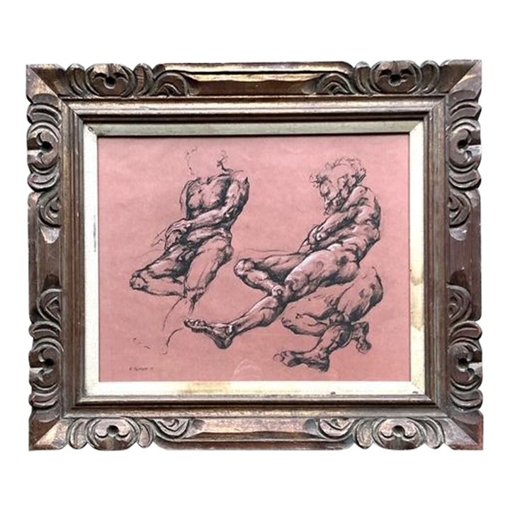 Vintage Boho Original 1977 Paper Anatomy Sketch on Paper - Detail view
