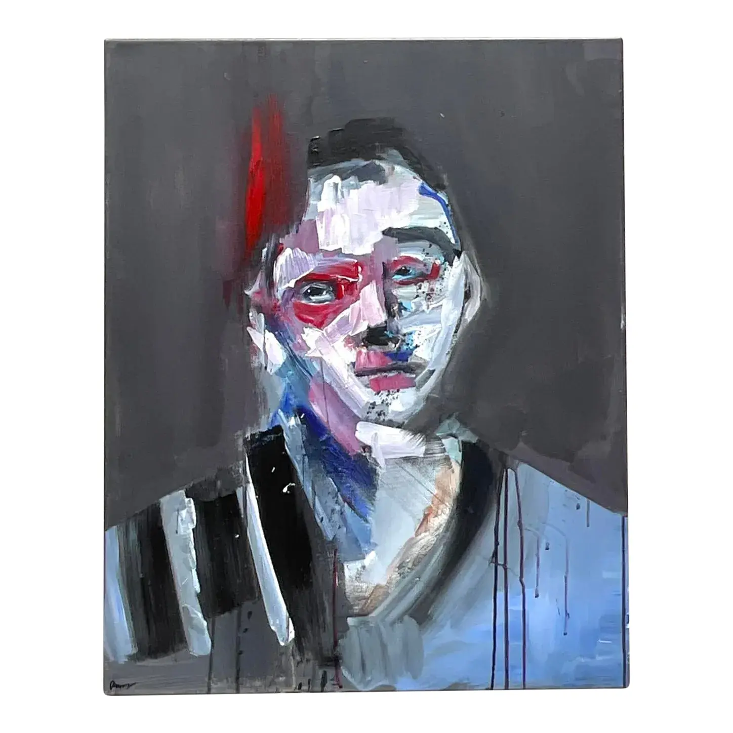 Vintage Boho Original Abstract Expressionist Oil Portrait on Canvas