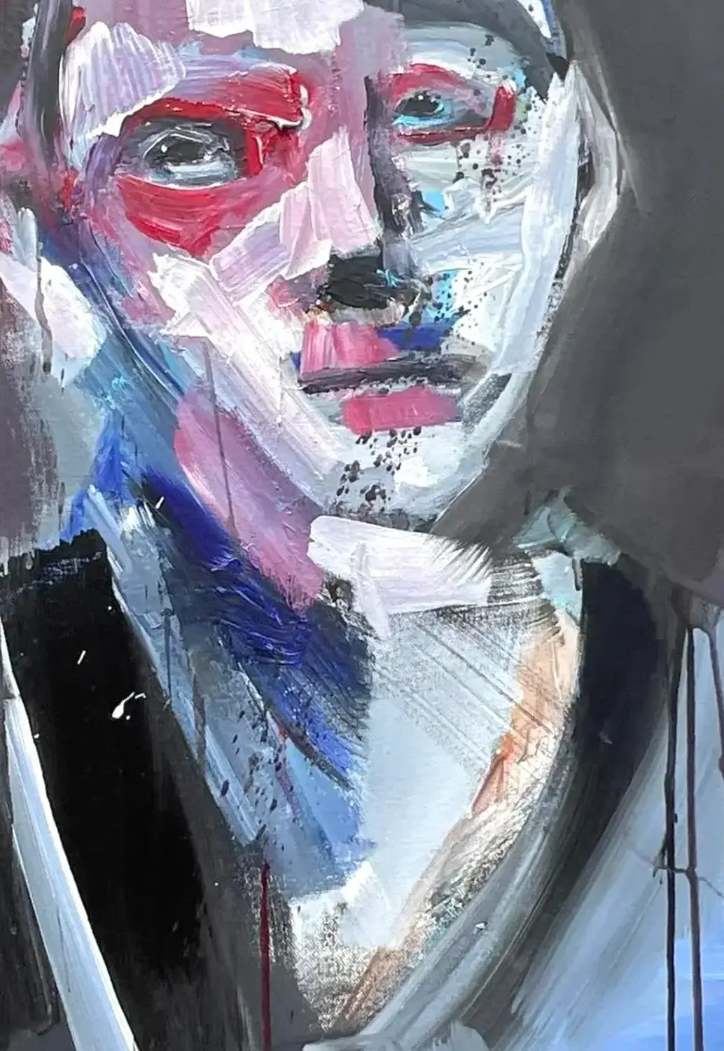 Vintage Boho Original Abstract Expressionist Oil Portrait on Canvas - Top view
