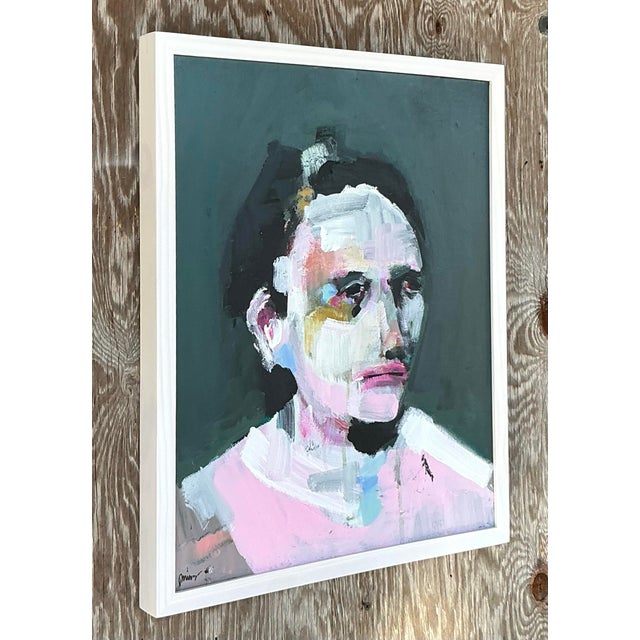 Vintage Boho Original Abstract Expressionist Oil Portrait on Canvas - Back view