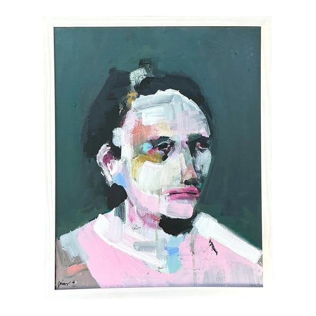 Vintage Boho Original Abstract Expressionist Oil Portrait on Canvas