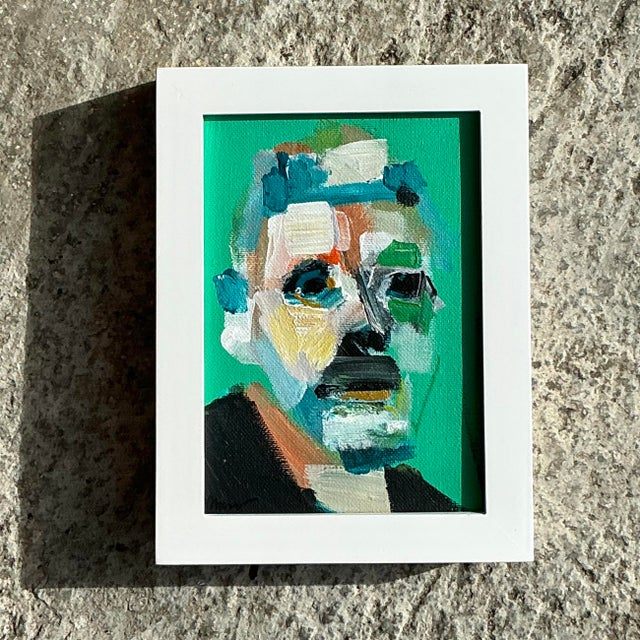Vintage Boho Original Abstract Expressionist Oil Portrait on Canvas - Detail view