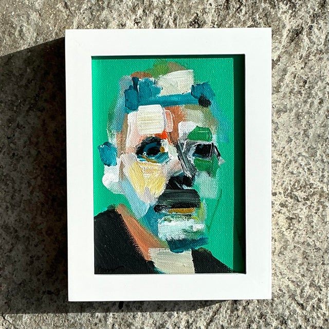 Vintage Boho Original Abstract Expressionist Oil Portrait on Canvas - Top view