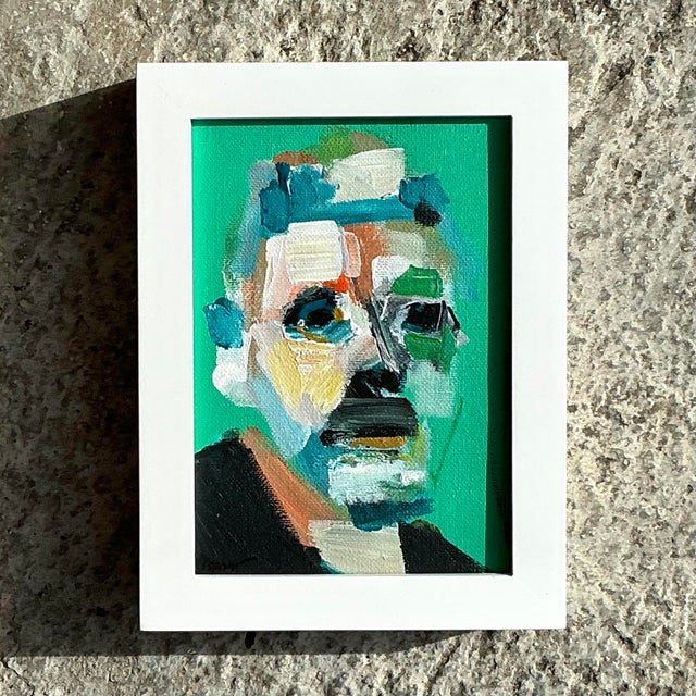 Vintage Boho Original Abstract Expressionist Oil Portrait on Canvas - Side view