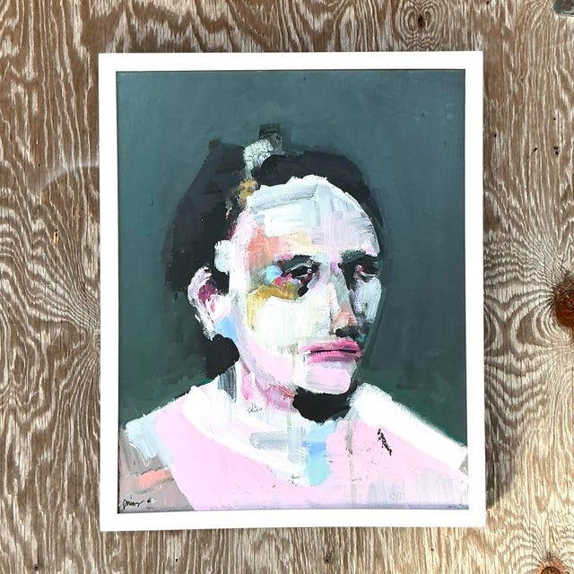 Vintage Boho Original Abstract Expressionist Oil Portrait on Canvas - Side view