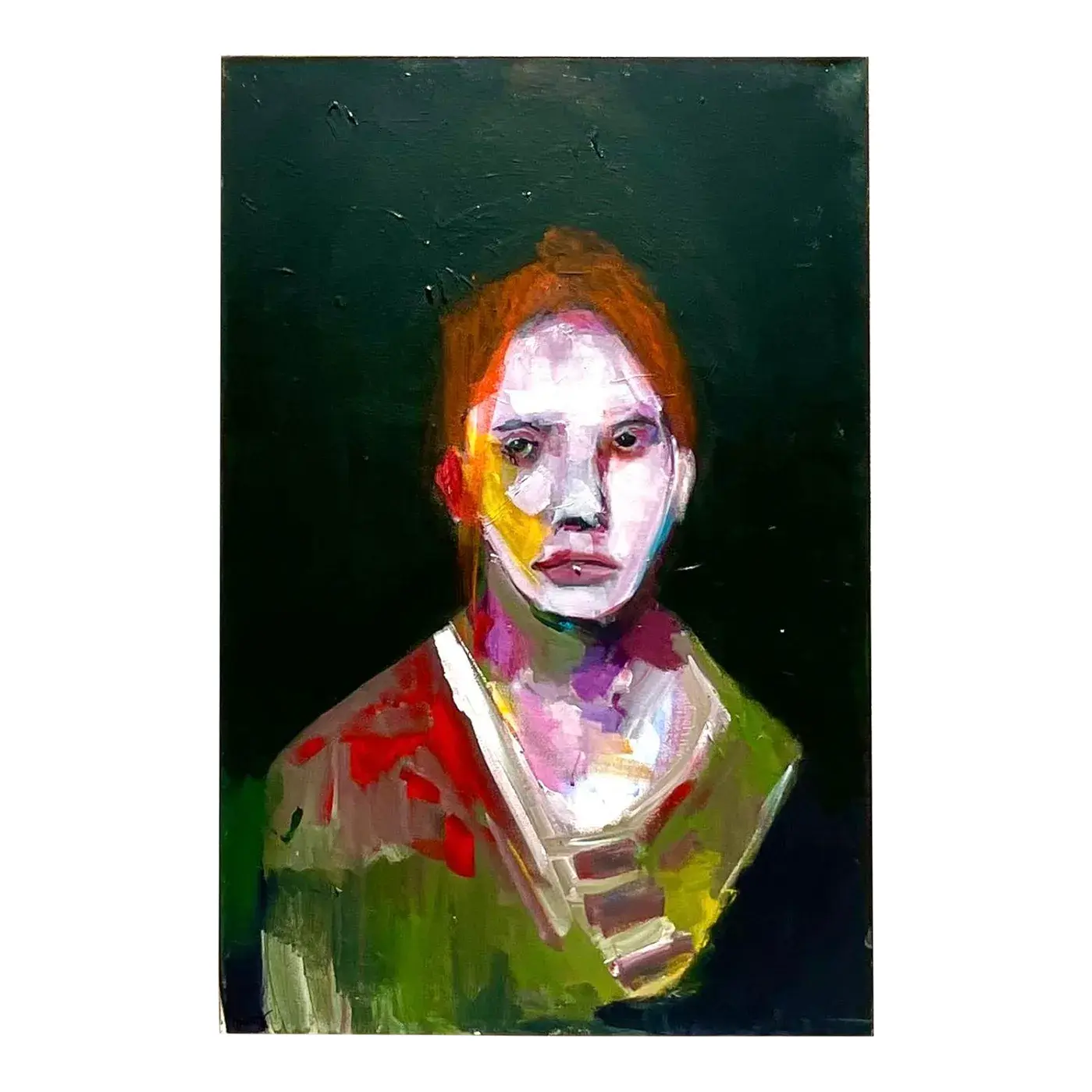Vintage Boho Original Abstract Expressionist Oil Portrait on Canvas Painting