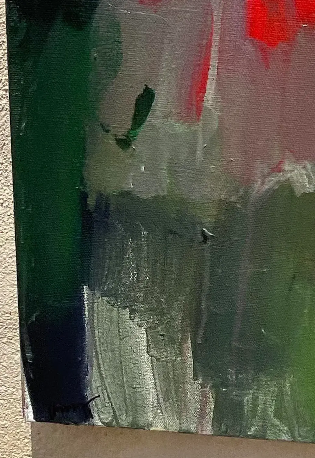Vintage Boho Original Abstract Expressionist Oil Portrait on Canvas Painting - Detail view