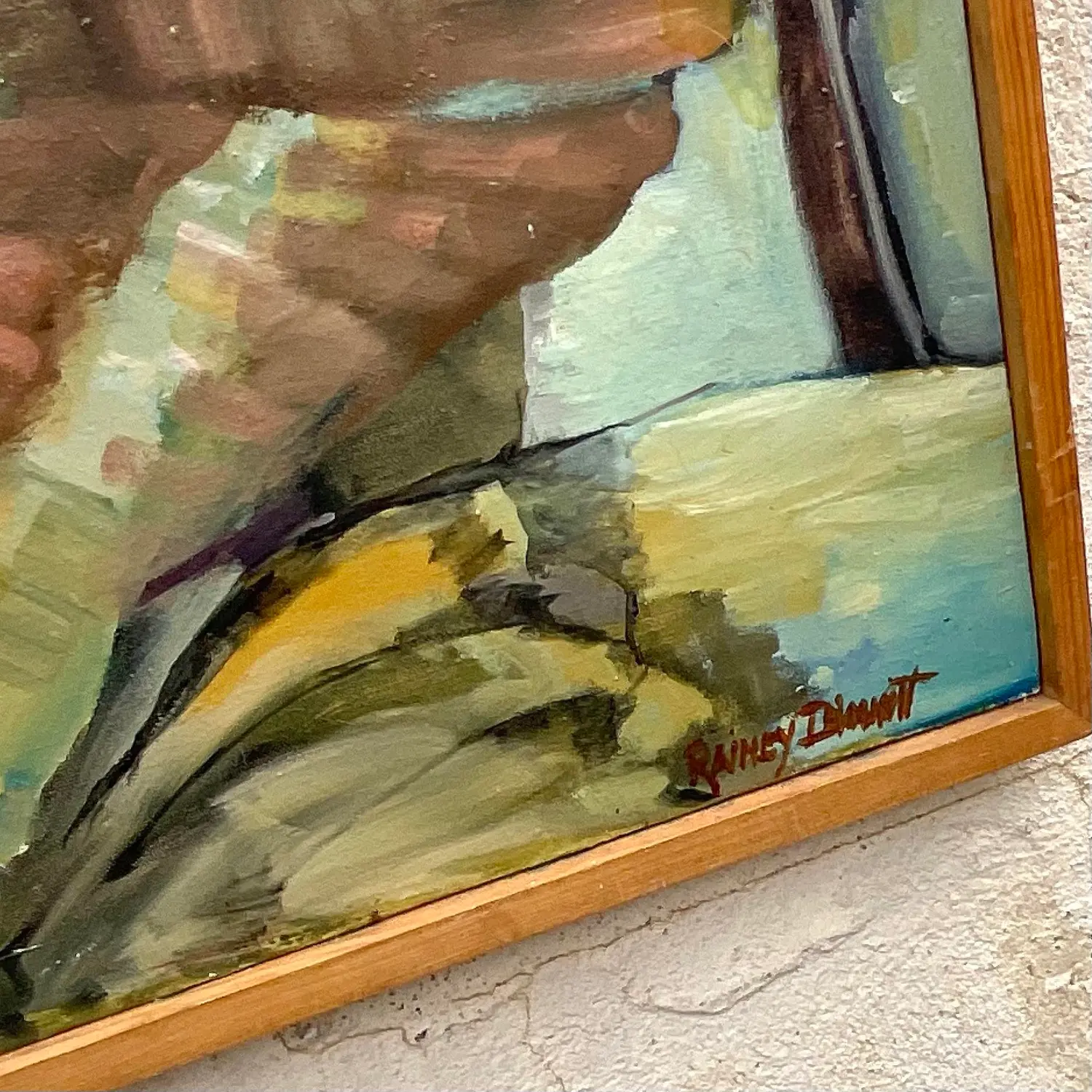 Vintage Boho Original Abstract Figural Oil on Canvas Painting - Top view