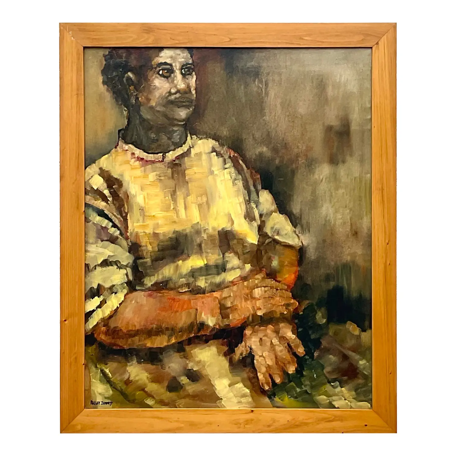 Vintage Boho Original Abstract Figural Oil on Canvas Painting