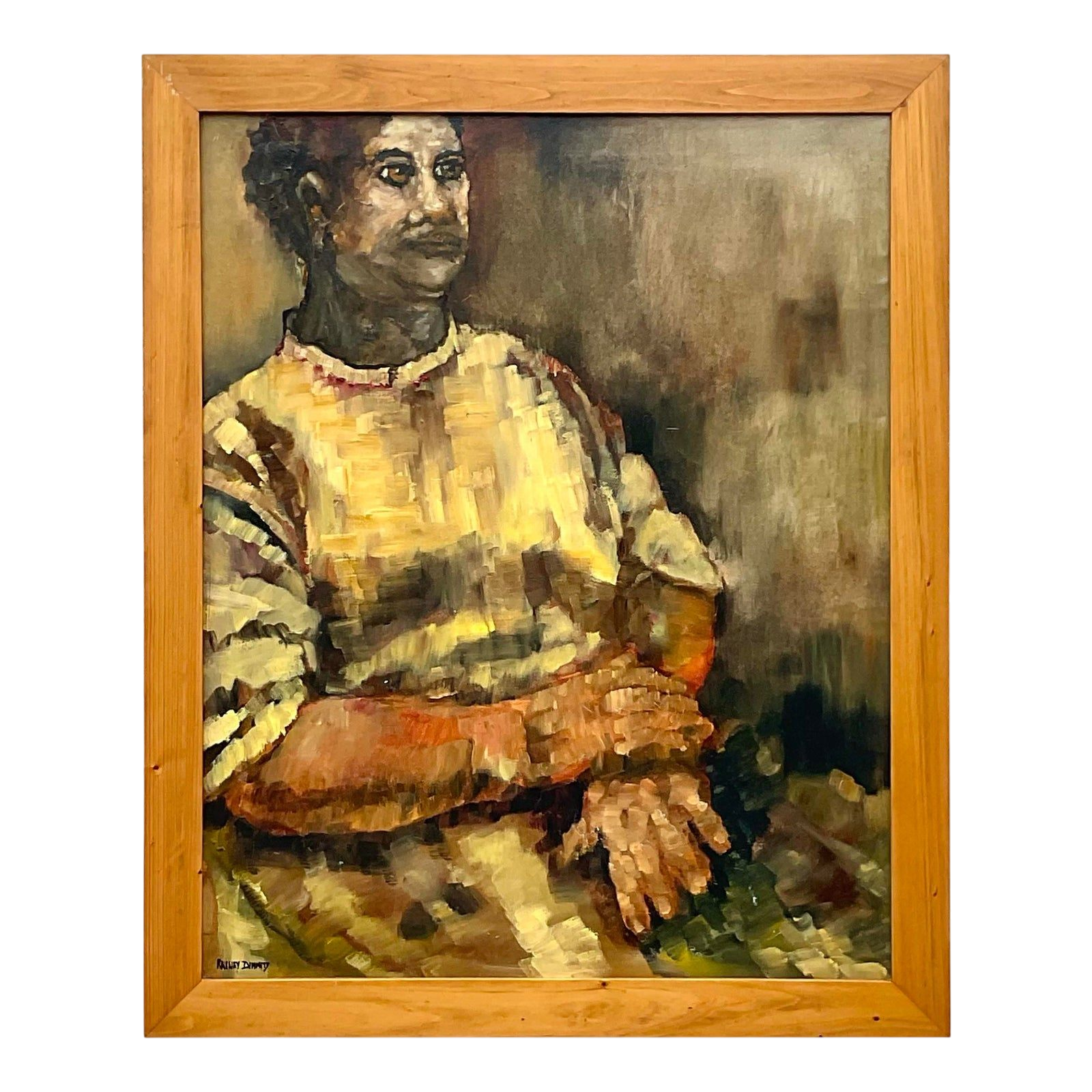 Vintage Boho Original Abstract Figural Oil on Canvas Painting
