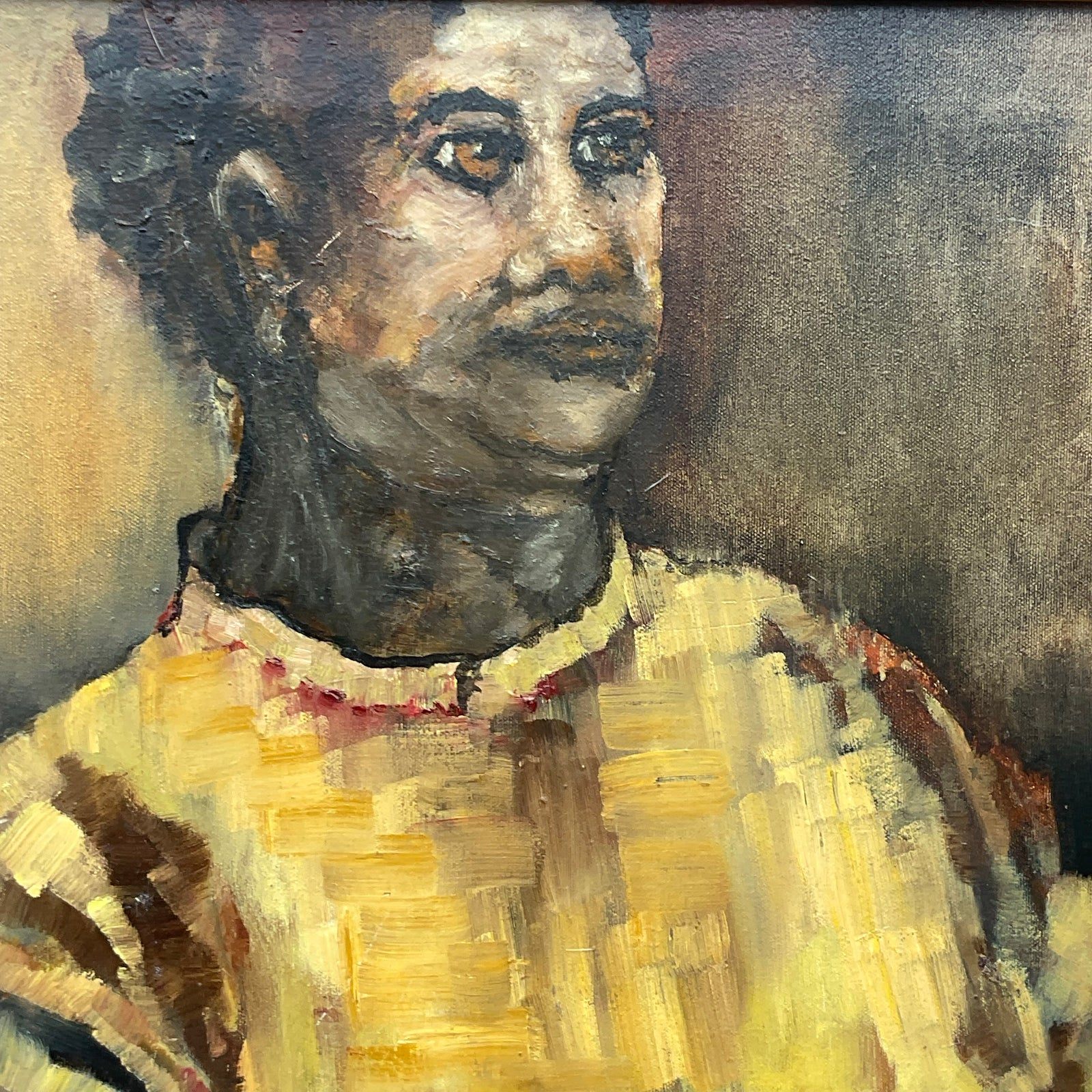 Vintage Boho Original Abstract Figural Oil on Canvas Painting - Side view
