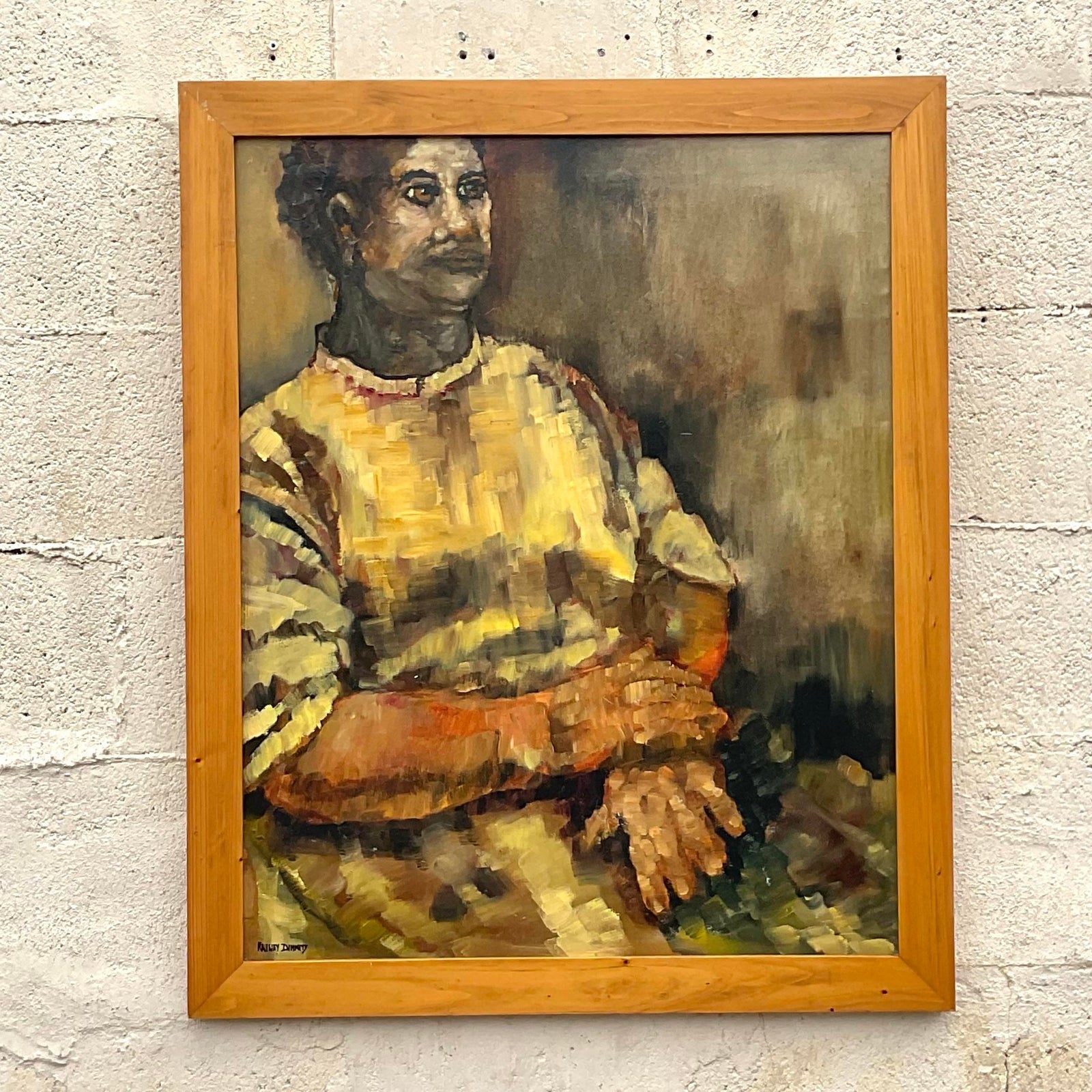 Vintage Boho Original Abstract Figural Oil on Canvas Painting - Top view