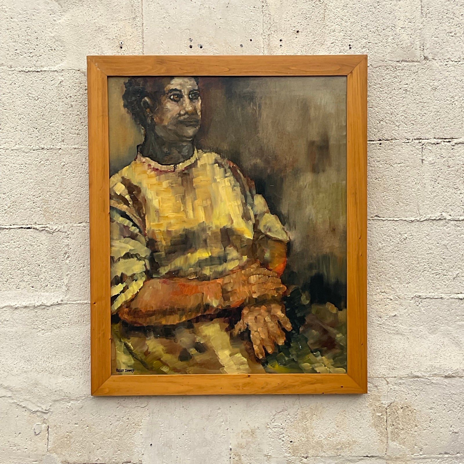 Vintage Boho Original Abstract Figural Oil on Canvas Painting - Detail view