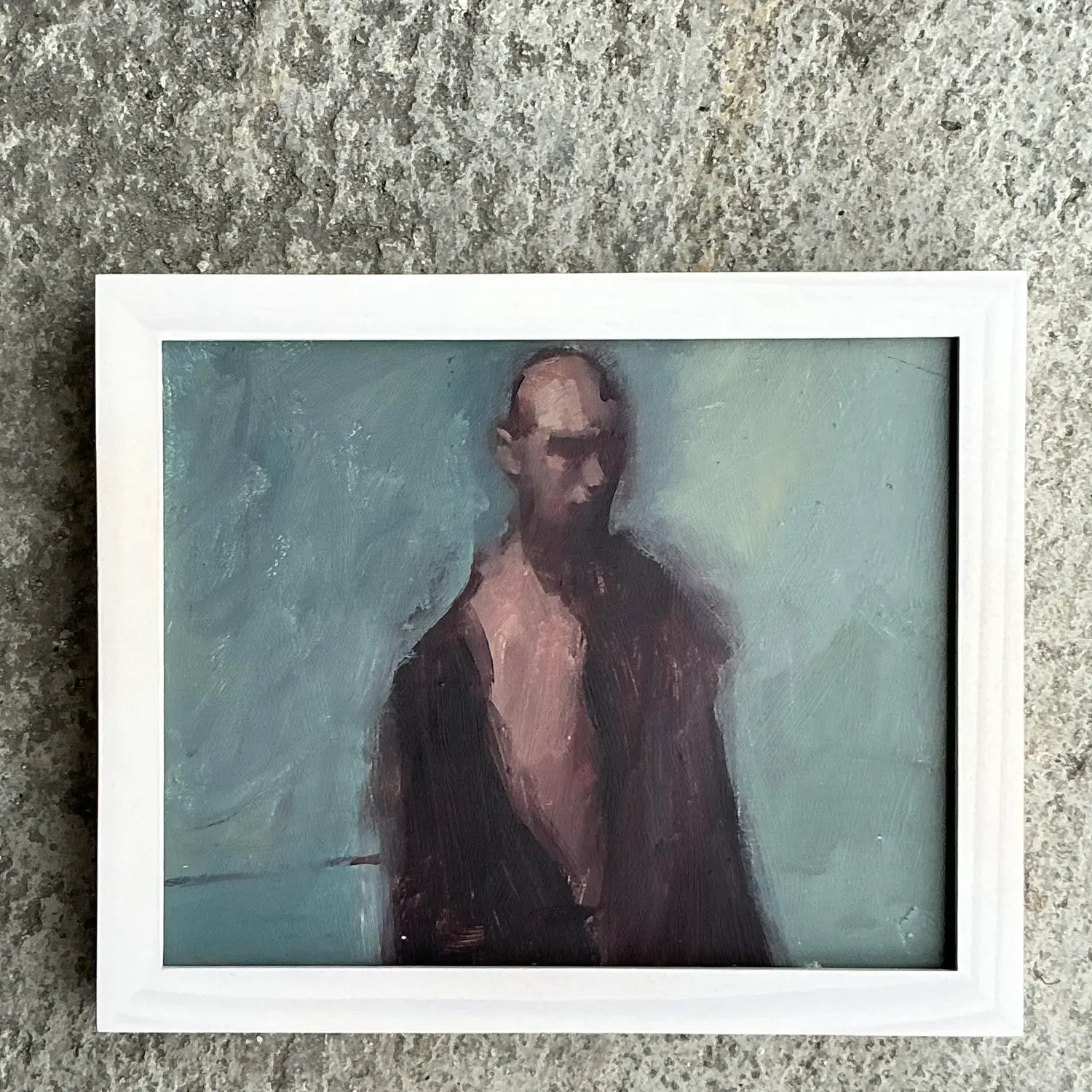 Vintage Boho Original Abstract Figural Oil Painting on Board - Detail view