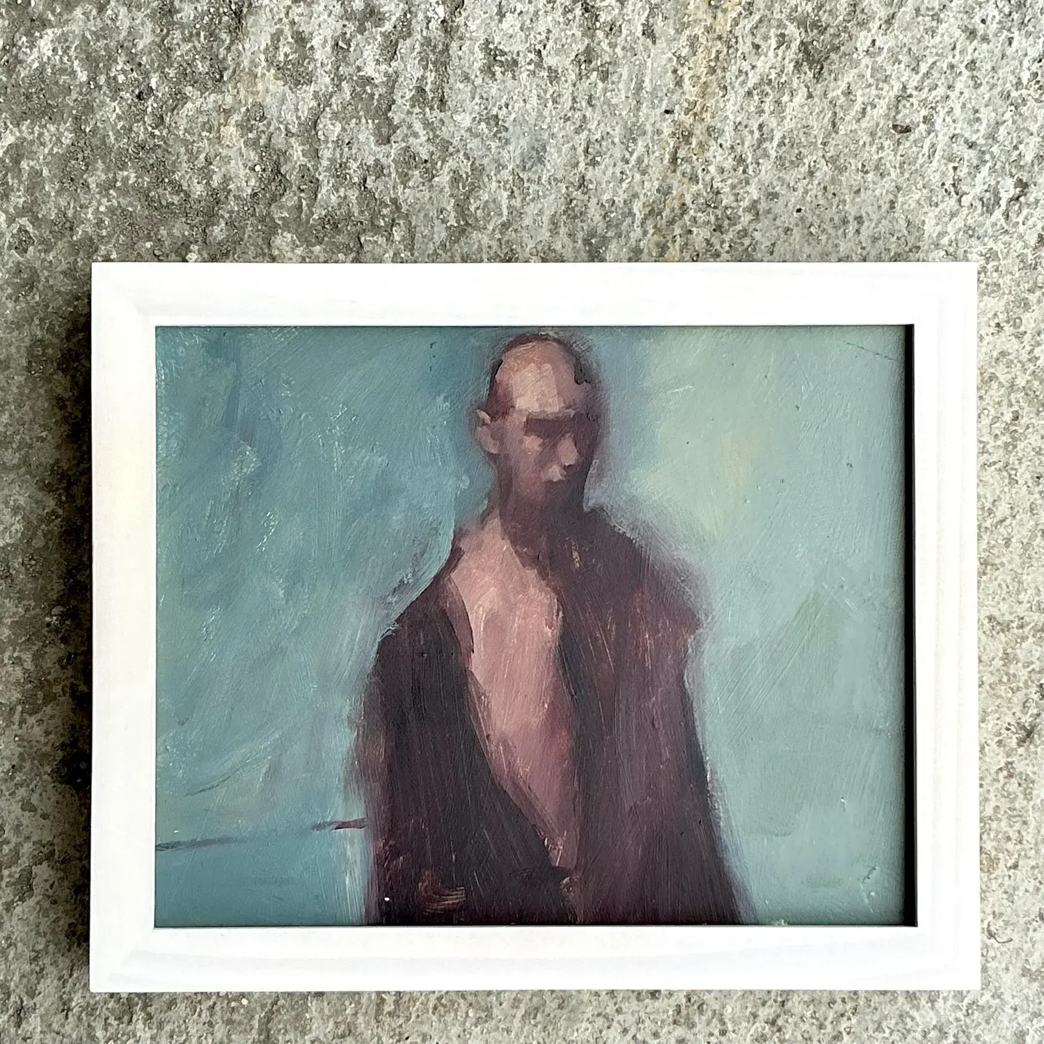 Vintage Boho Original Abstract Figural Oil Painting on Board - Back view