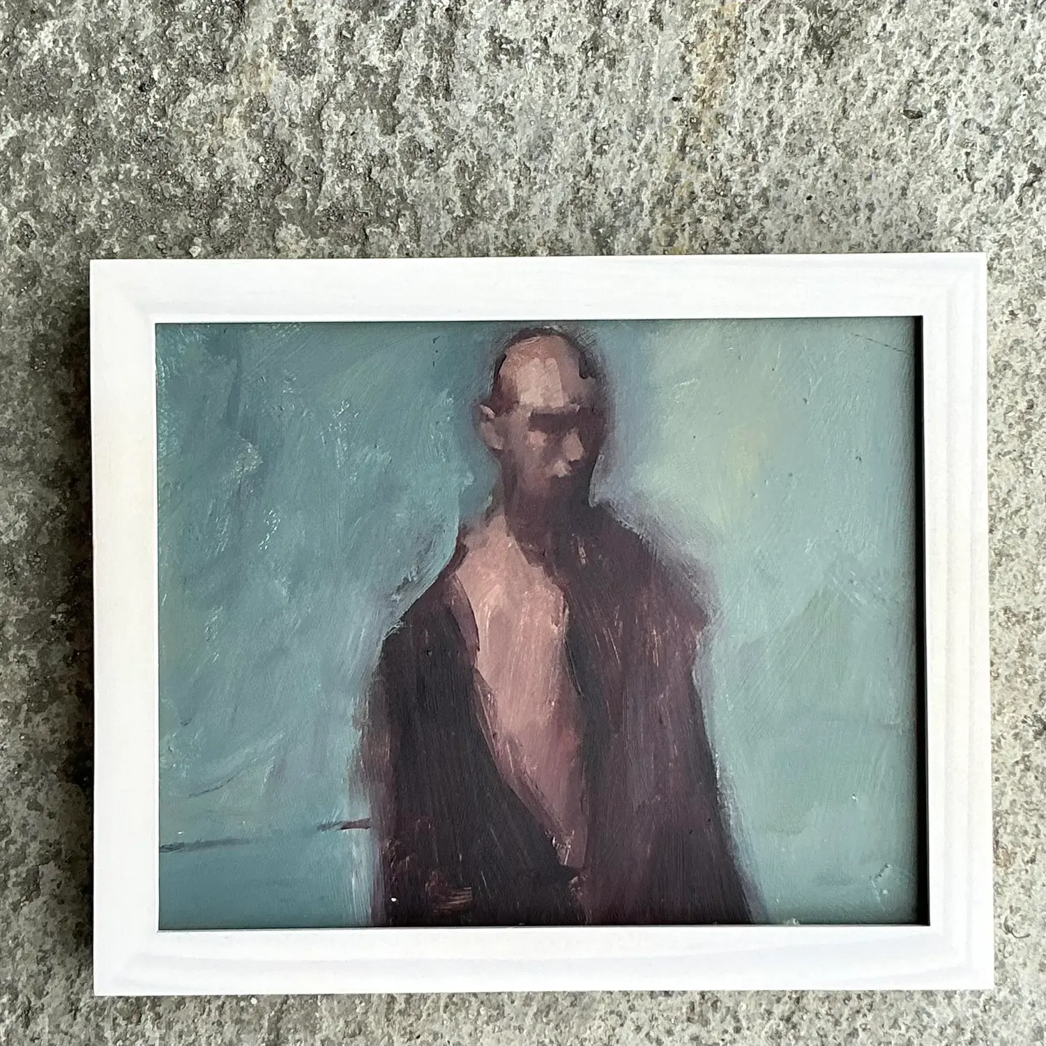 Vintage Boho Original Abstract Figural Oil Painting on Board - Top view