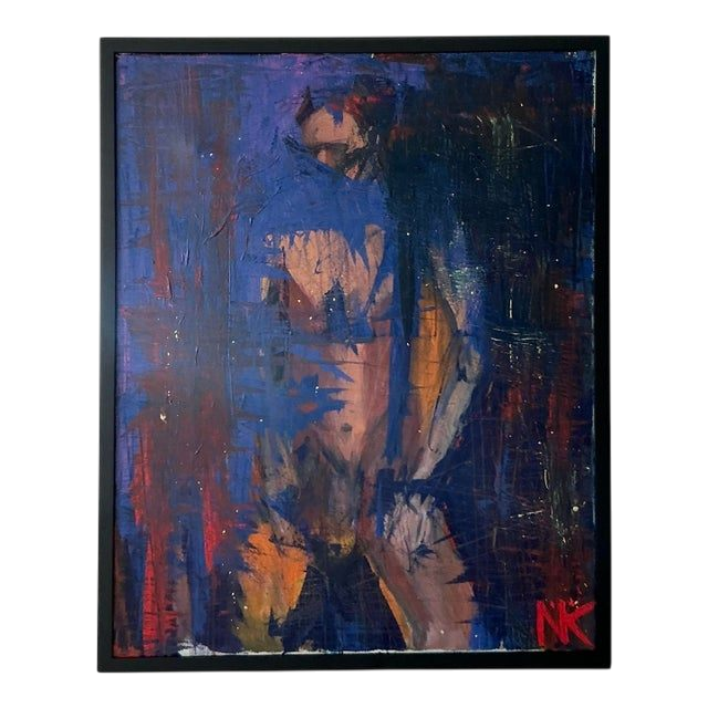 Vintage Boho Original Abstract Figurative Oil on Canvas Painting
