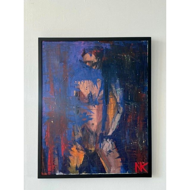 Vintage Boho Original Abstract Figurative Oil on Canvas Painting - Side view