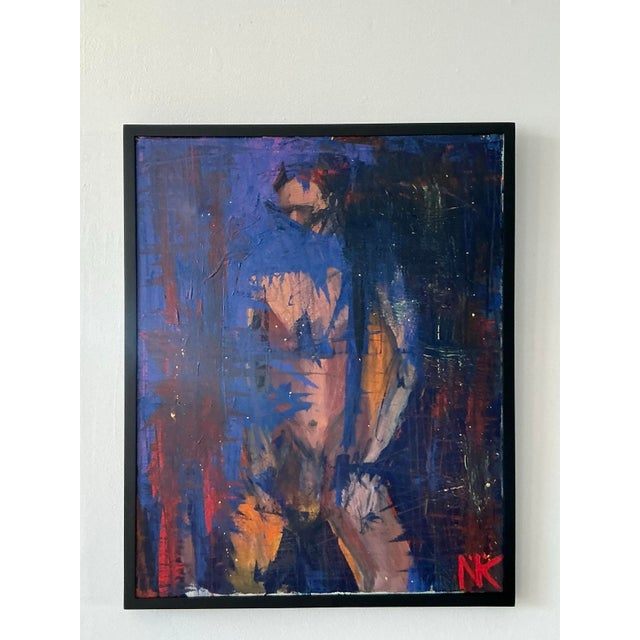 Vintage Boho Original Abstract Figurative Oil on Canvas Painting - Detail view