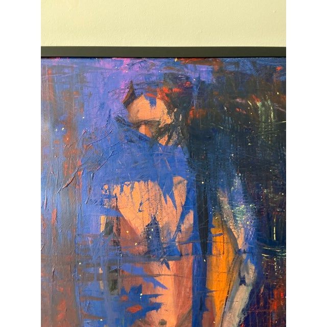 Vintage Boho Original Abstract Figurative Oil on Canvas Painting - Top view