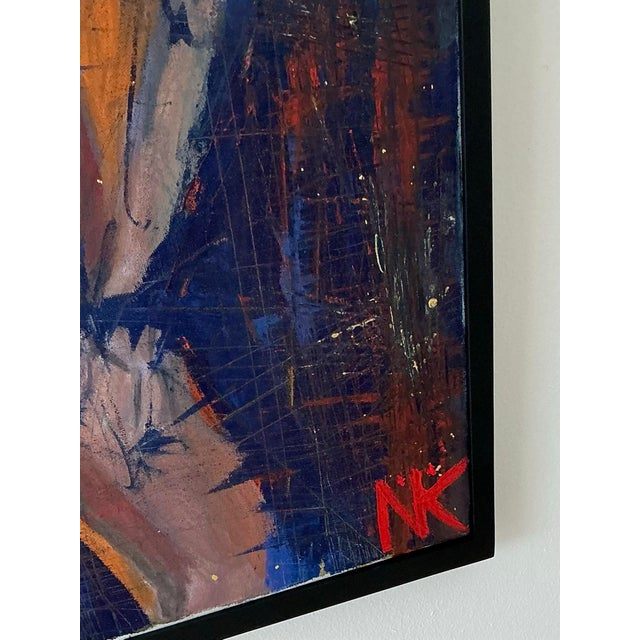 Vintage Boho Original Abstract Figurative Oil on Canvas Painting - Back view
