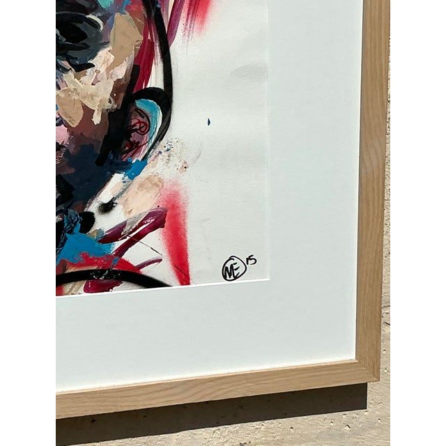 Vintage Boho Original Abstract Figurative Oil on Paper - Top view