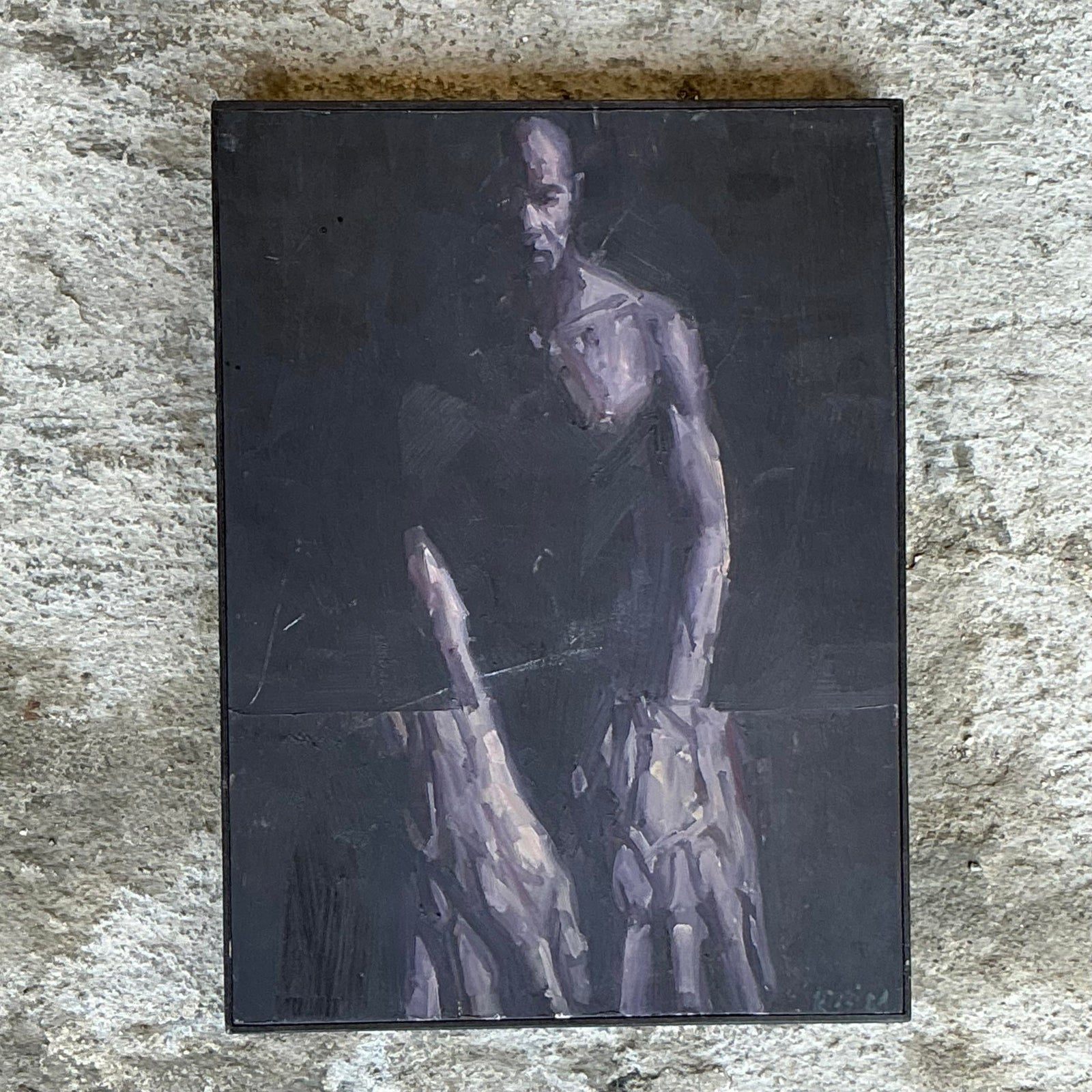 Vintage Boho Original Abstract Figurative Oil Painting on Board - Detail view