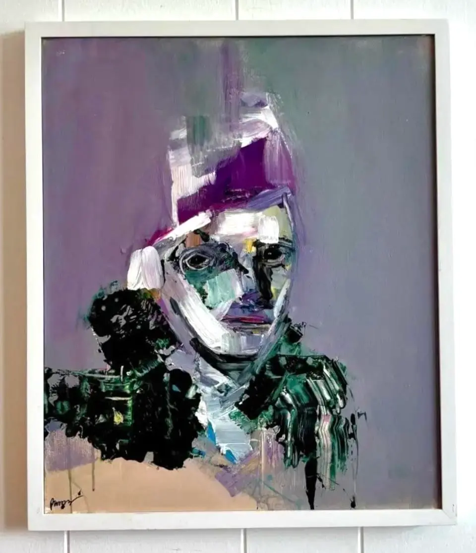 Vintage Boho Original Abstract Figurative Oil Painting on Canvas - Side view