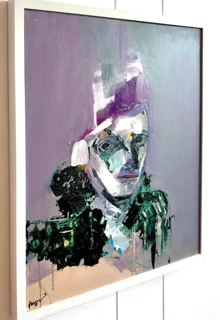 Vintage Boho Original Abstract Figurative Oil Painting on Canvas - Top view