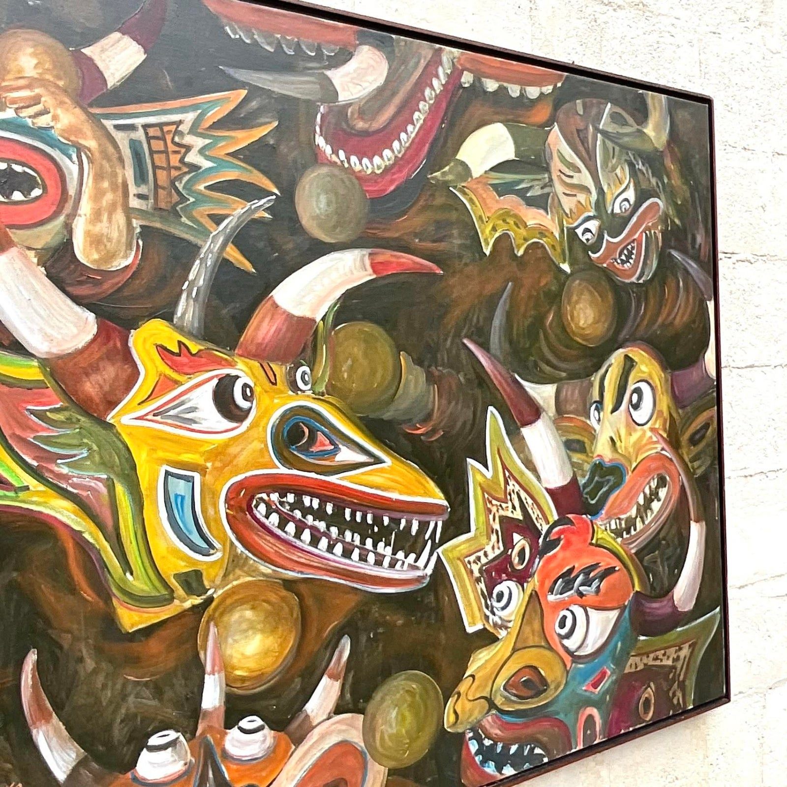 Vintage Boho Original Abstract Figurative Oil Painting on Canvas - Detail view