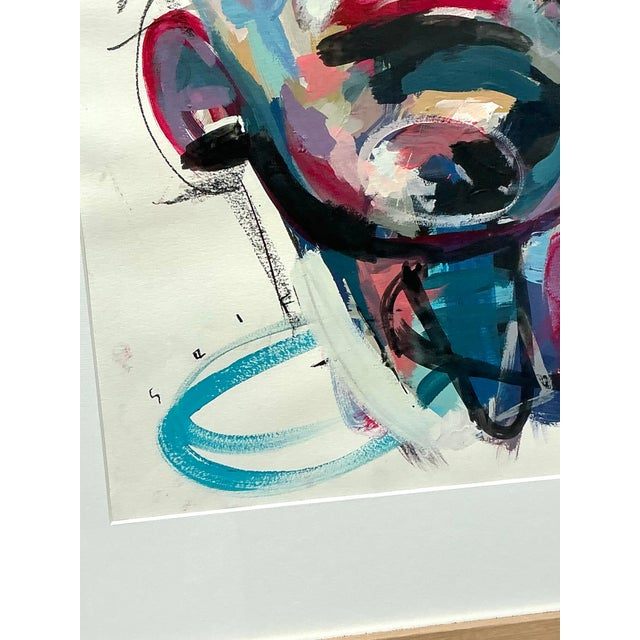 Vintage Boho Original Abstract Figurative Oil Painting on Paper - Top view