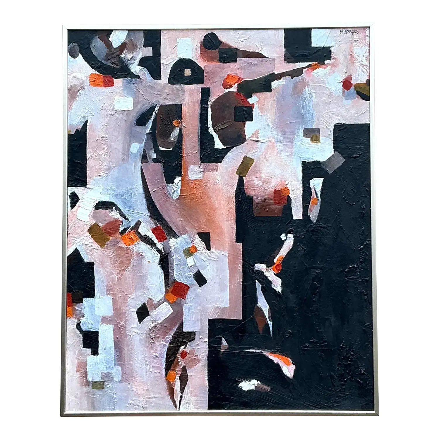 Vintage Boho Original Abstract Geometric Oil Painting on Board