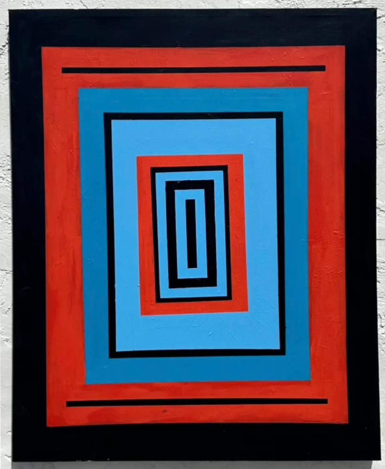 Vintage Boho Original Abstract Geometric Painting on Canvas - Detail view