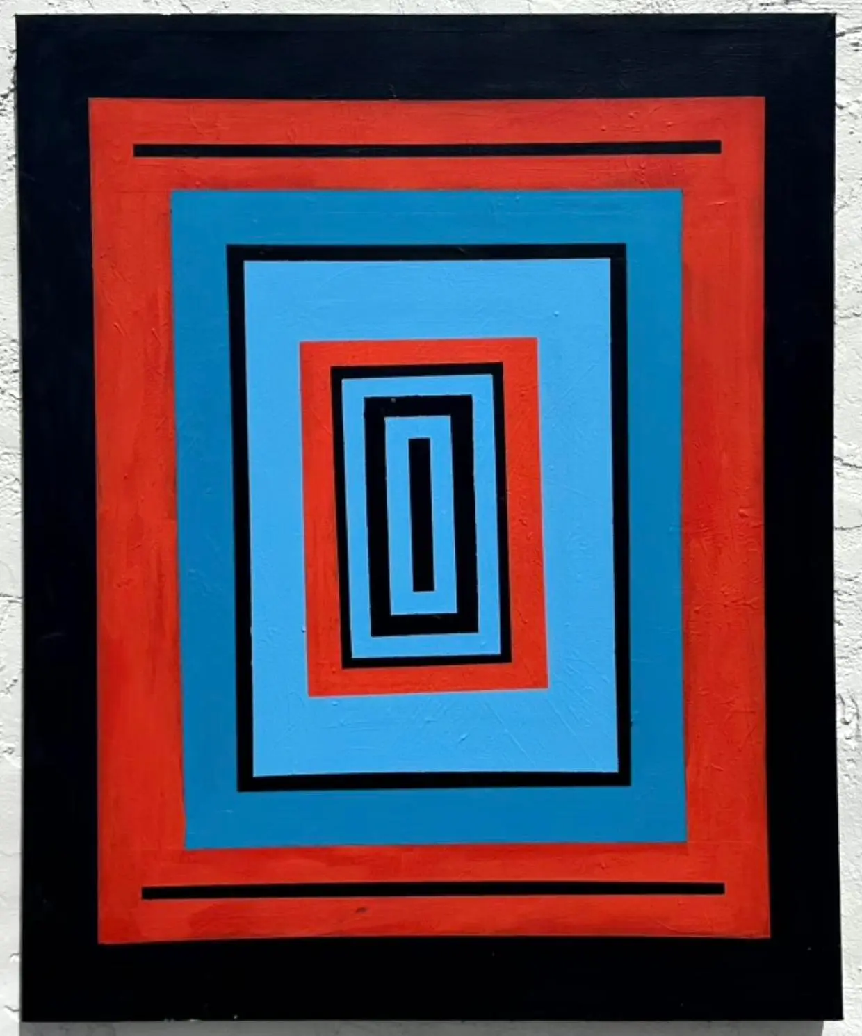 Vintage Boho Original Abstract Geometric Painting on Canvas - Side view