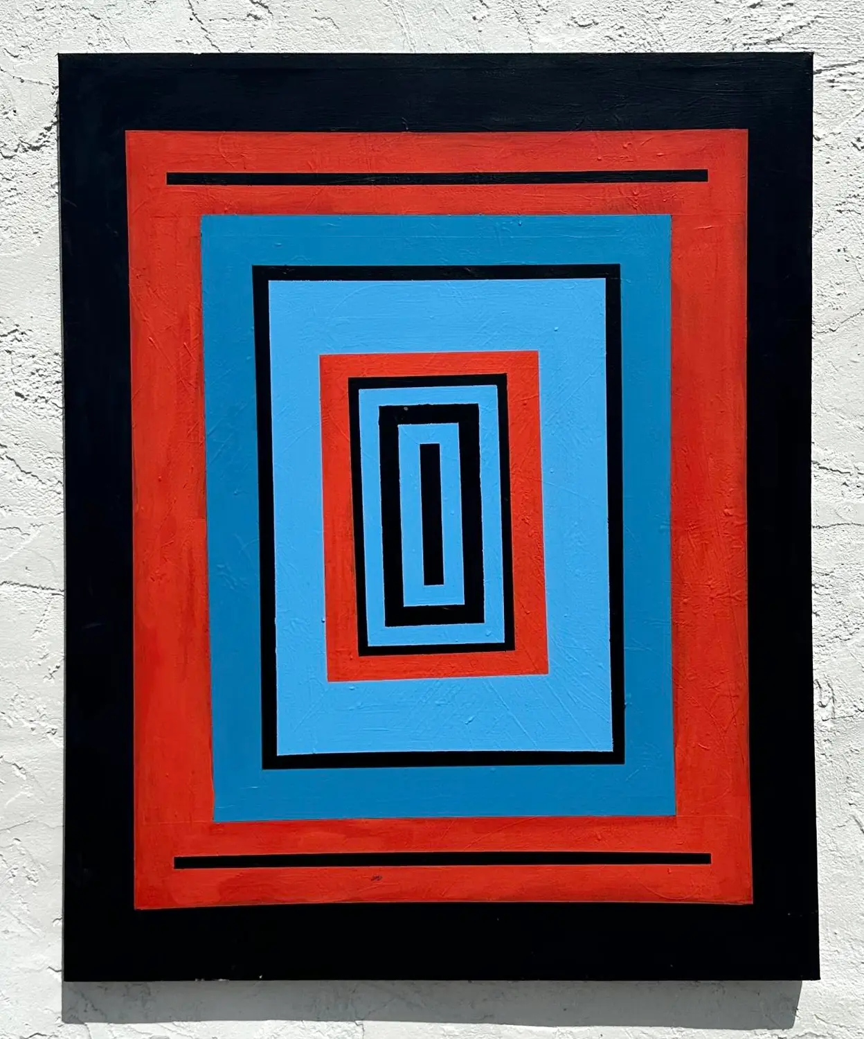 Vintage Boho Original Abstract Geometric Painting on Canvas - Back view