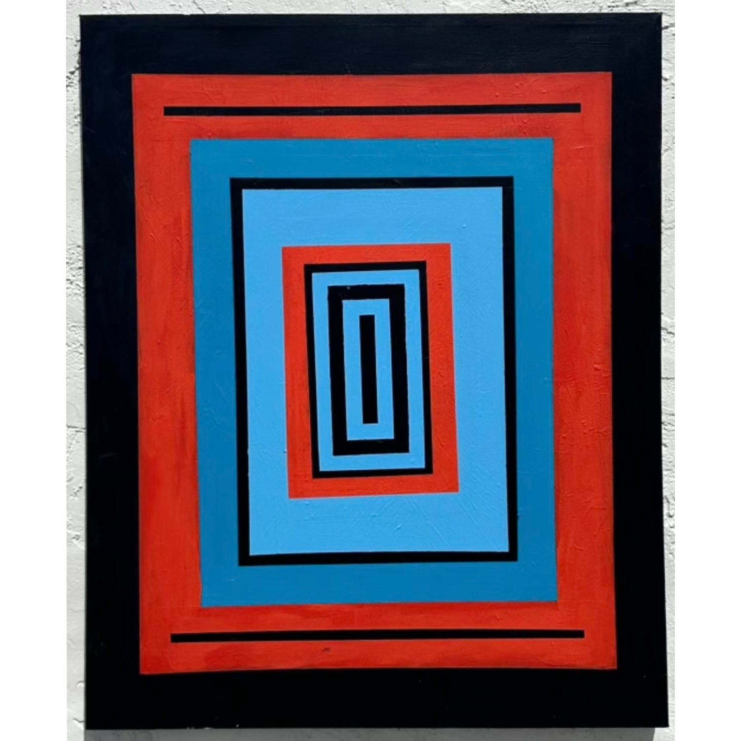 Vintage Boho Original Abstract Geometric Painting on Canvas - Side view
