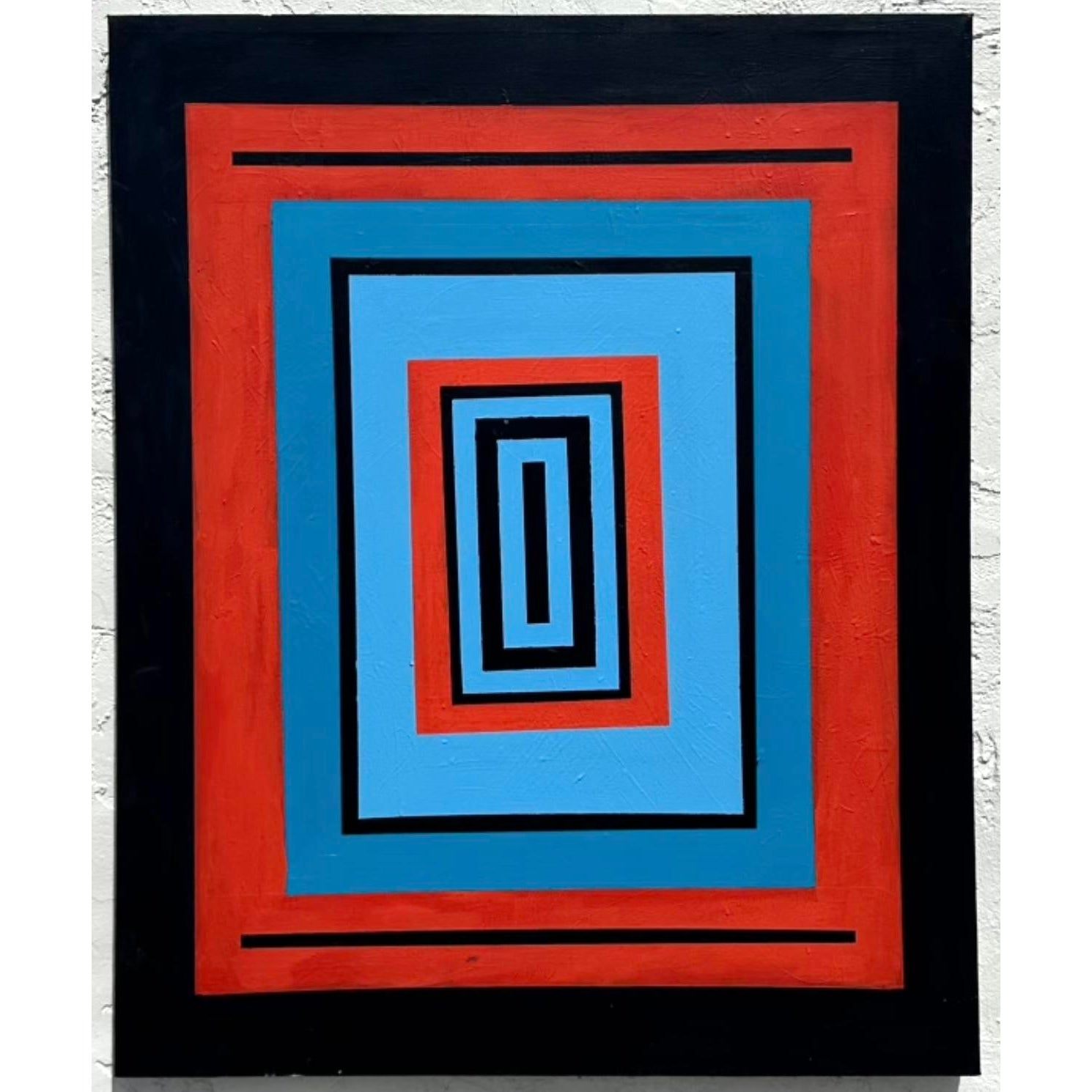 Vintage Boho Original Abstract Geometric Painting on Canvas - Detail view
