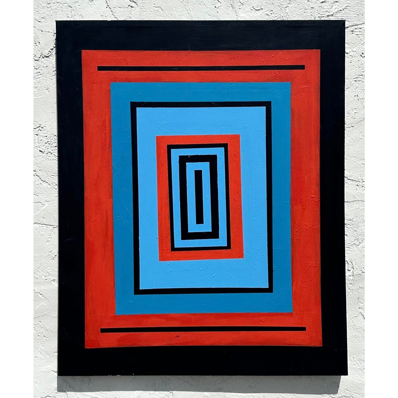 Vintage Boho Original Abstract Geometric Painting on Canvas - Back view