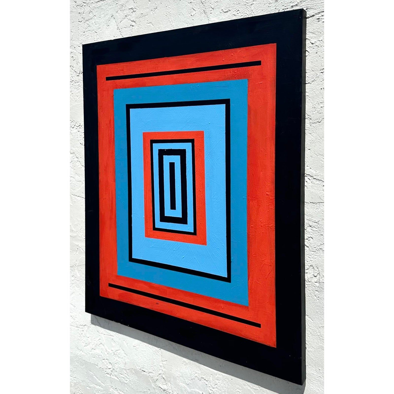 Vintage Boho Original Abstract Geometric Painting on Canvas - Top view